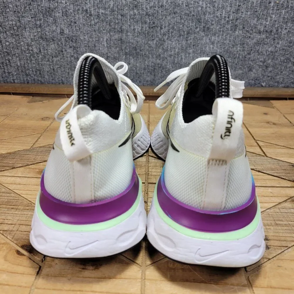 Nike React Infinity Run Flyknit Mens Shoes 8 White Black Green Knit Sneakers - Picture 6 of 12